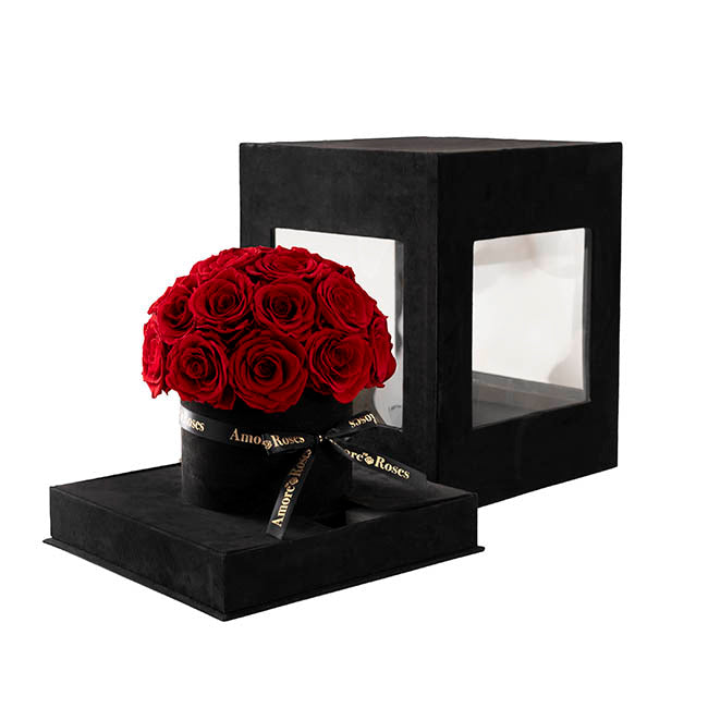 Amore Forever Rose x24 Head Window Box Red (28x33cmH)