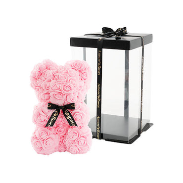 Amore Rose Bear w Black Bow Soft Pink (25cmH)