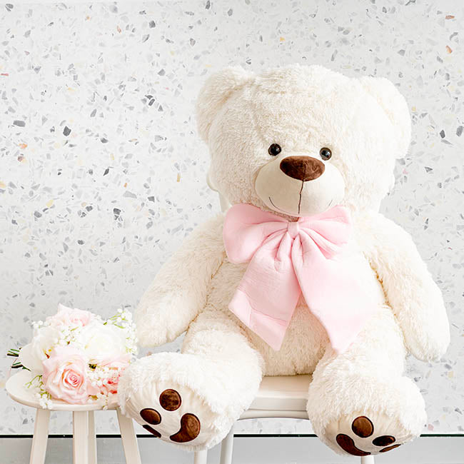 Giant Teddy Bear Wilson w Pink Bow White (115cmHT/80cmST)