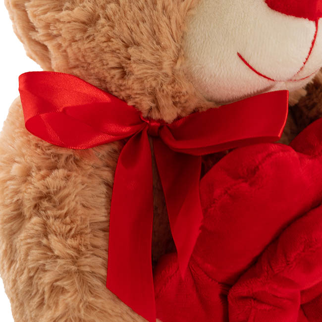 Teddy Bear Kev w Red Bow & Rose Plush Toy Brown (30cmST)