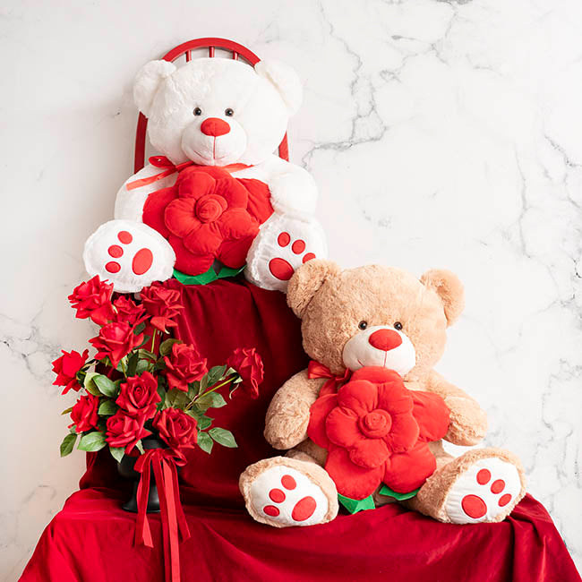 Teddy Bear Kev w Red Bow & Rose Plush Toy Brown (55cmST)