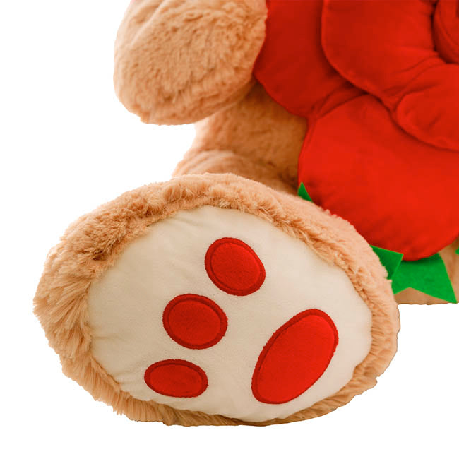 Teddy Bear Kev w Red Bow & Rose Plush Toy Brown (55cmST)