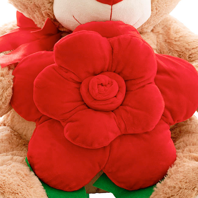 Teddy Bear Kev w Red Bow & Rose Plush Toy Brown (55cmST)