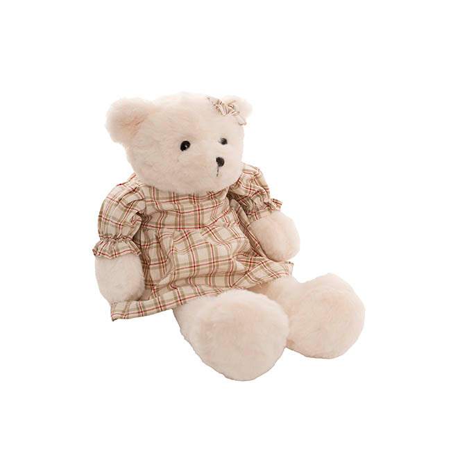 Teddy Bear Lucy w Dress Plush Soft Toy White (25cmST)