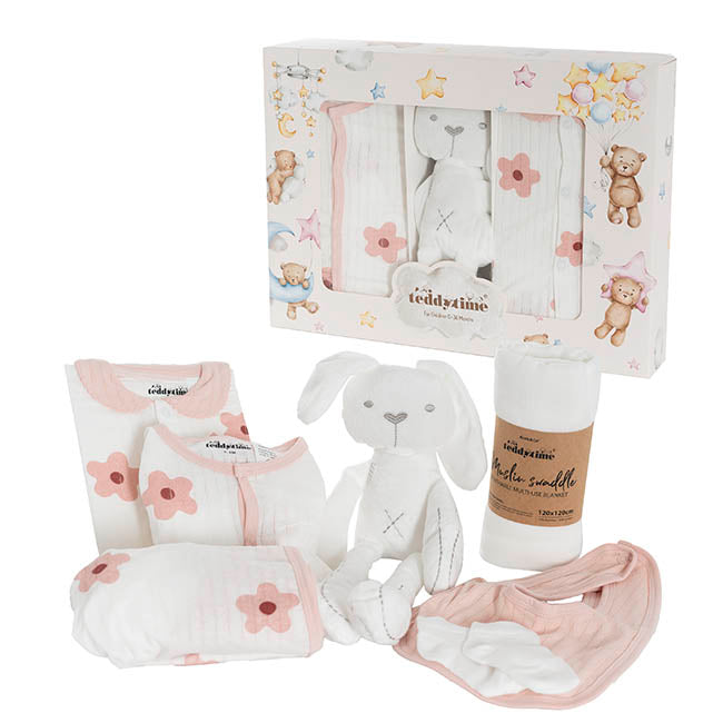 Flower Print 100% Cotton Baby Gift Box Set 8 Soft Pink