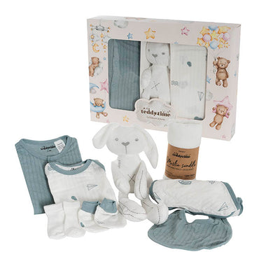 Printed 100% Cotton Baby Gift Box Set 8 Soft Blue