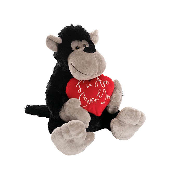 Gorilla George w I'm Ape Over You Heart Plush Black (34cmST)