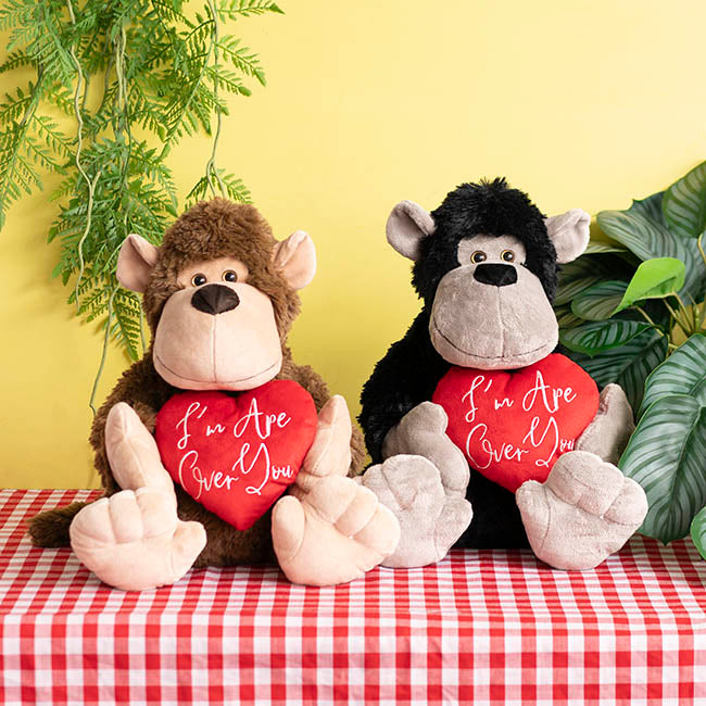 Gorilla George w I'm Ape Over You Heart Plush Black (34cmST)