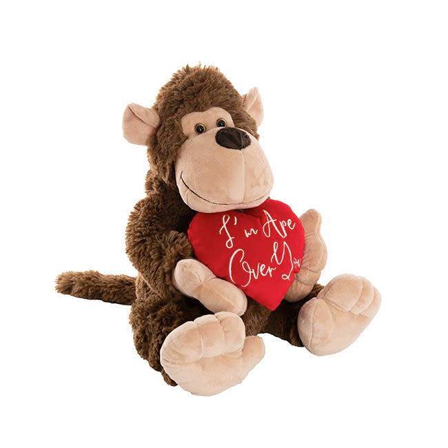 Gorilla George w I'm Ape Over You Heart Plush Brown (34cmST)