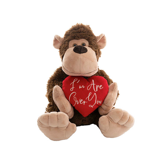 Gorilla George w I'm Ape Over You Heart Plush Brown (34cmST)