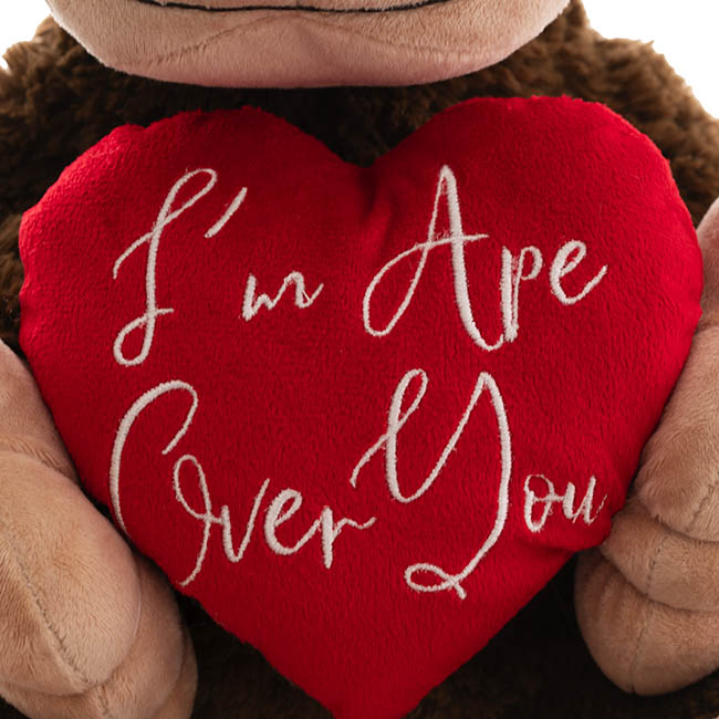 Gorilla George w I'm Ape Over You Heart Plush Brown (34cmST)