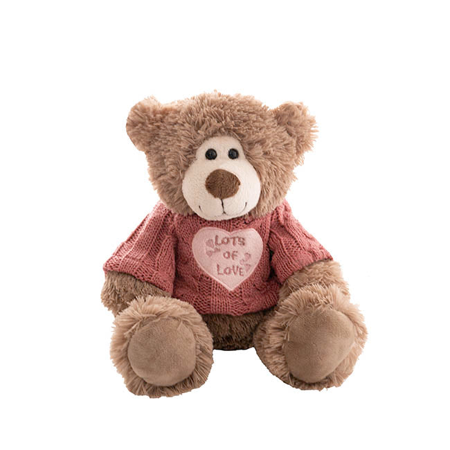 Teddy Bear Walter w Knitted Lots of Love Top Brown (21cmST)