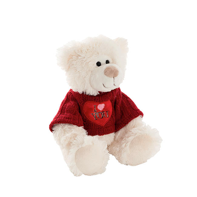 Teddy Bear Walter w Knitted I Love You Top White (21cmST)