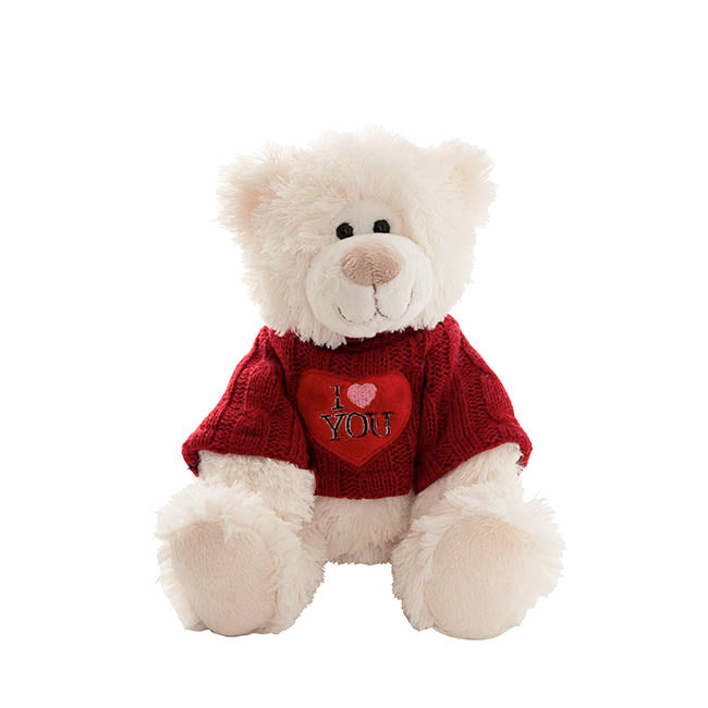 Teddy Bear Walter w Knitted I Love You Top White (21cmST)