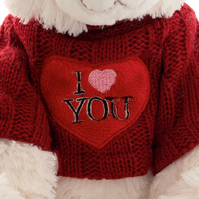 Teddy Bear Walter w Knitted I Love You Top White (21cmST)