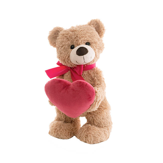 Standing Teddy Bear Eric w Heart Plush Toy Brown (37cmHT)