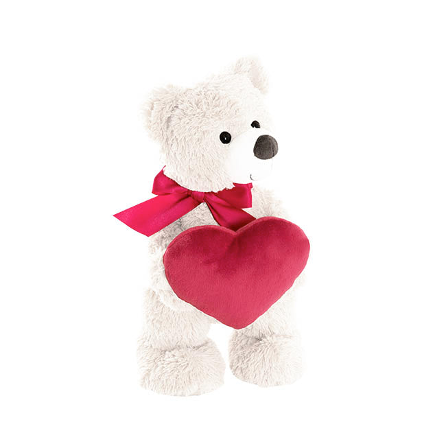 Standing Teddy Bear Eric w Heart Plush Toy White (37cmHT)