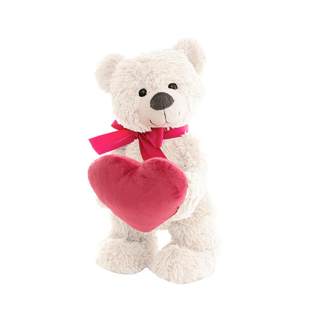 Standing Teddy Bear Eric w Heart Plush Toy White (37cmHT)