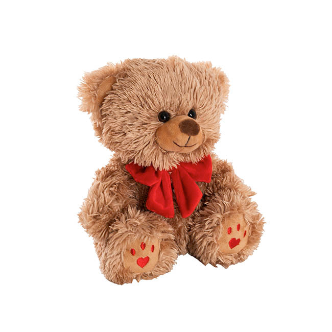 Teddy Bear Aiden w Red Bow Plush Soft Toy Brown (20cmST)