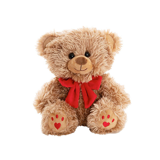 Teddy Bear Aiden w Red Bow Plush Soft Toy Brown (20cmST)