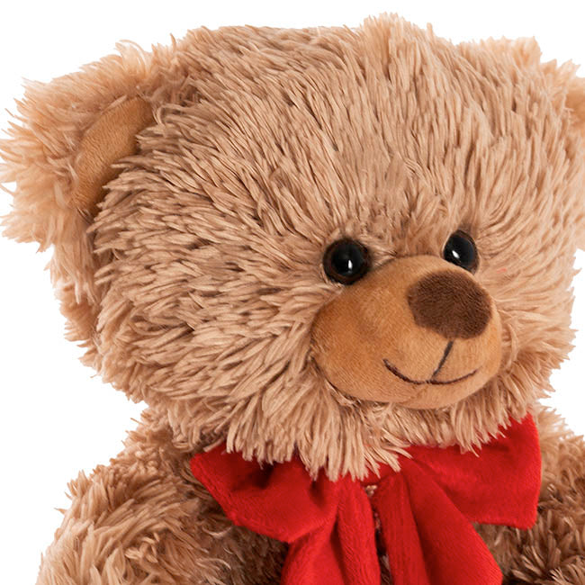 Teddy Bear Aiden w Red Bow Plush Soft Toy Brown (20cmST)