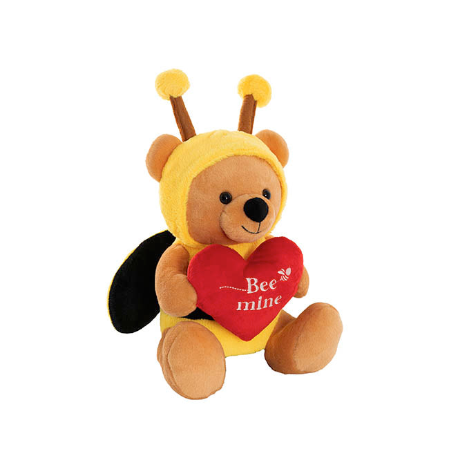 Teddy Bear Jacob w Bee Mine Heart Plush Toy Brown (32cmST)