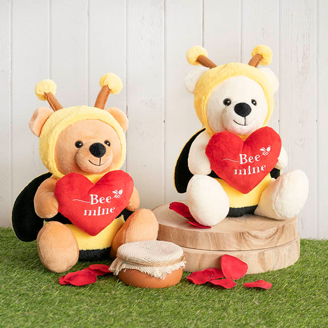 Teddy Bear Jacob w Bee Mine Heart Plush Toy Brown (32cmST)