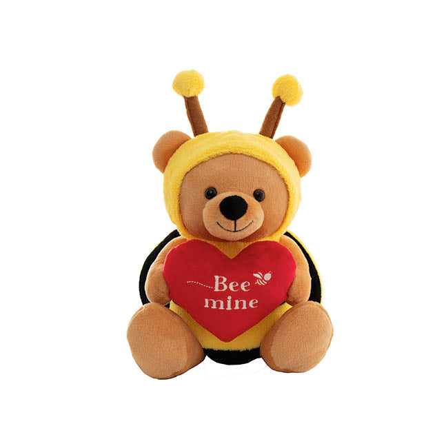 Teddy Bear Jacob w Bee Mine Heart Plush Toy Brown (32cmST)