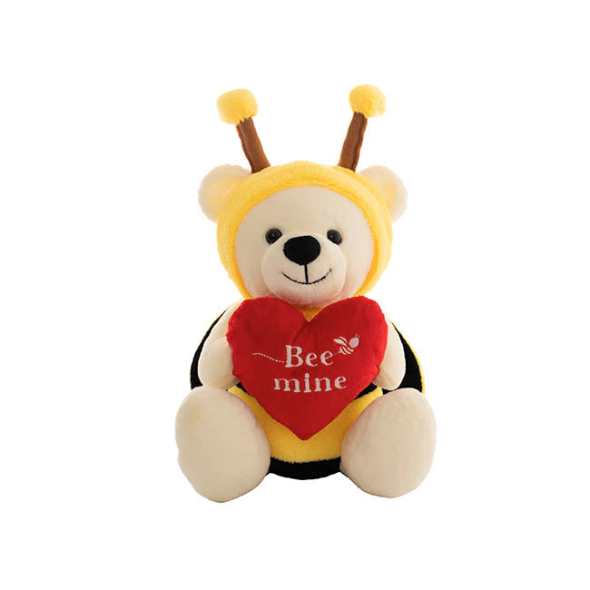 Teddy Bear Jacob w Bee Mine Heart Plush Toy White (32cmST)