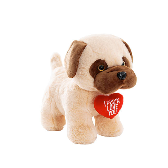 Pug Jack w Love You Heart Plush Soft Toy Camel (26x24cmHT)