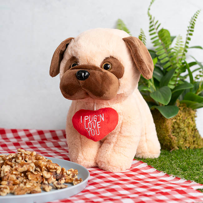 Pug Jack w Love You Heart Plush Soft Toy Camel (26x24cmHT)