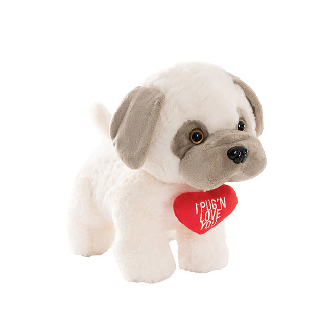 Pug Jack w Love You Heart Plush Soft Toy Cream (26x24cmHT)