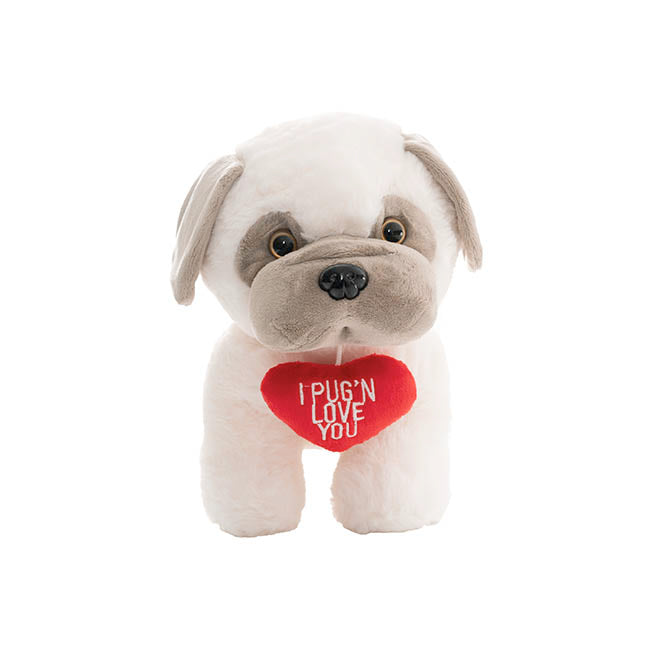 Pug Jack w Love You Heart Plush Soft Toy Cream (26x24cmHT)