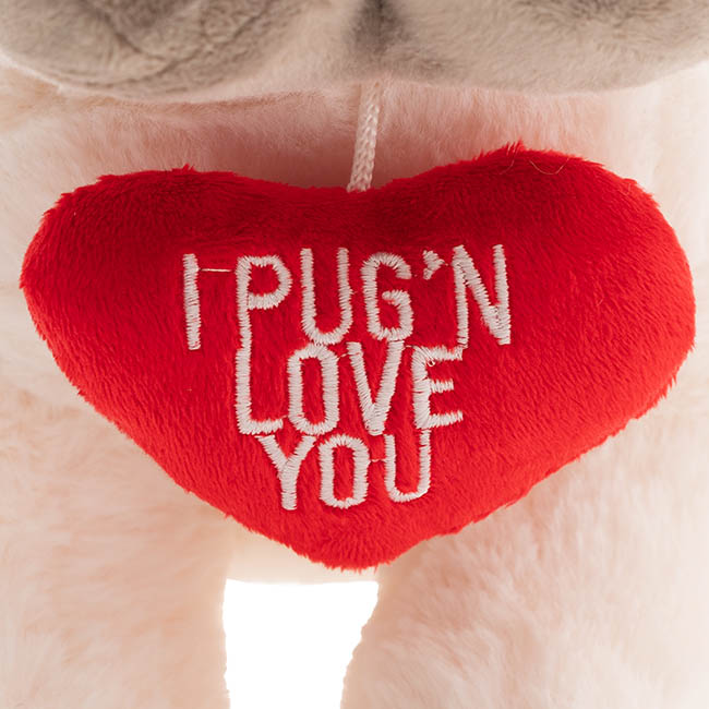 Pug Jack w Love You Heart Plush Soft Toy Cream (26x24cmHT)