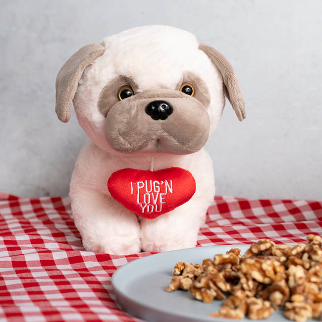 Pug Jack w Love You Heart Plush Soft Toy Cream (26x24cmHT)