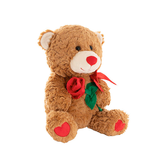 Romantic Charlie Teddy Bear w Rose Plush Toy Brown (31cmST)