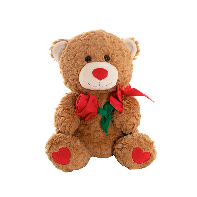 Romantic Charlie Teddy Bear w Rose Plush Toy Brown (31cmST)