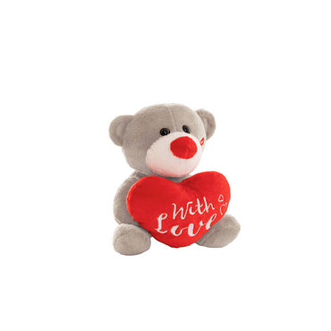 Mini Teddy Bear w With Love Heart Plush Toy Grey (14cmST)