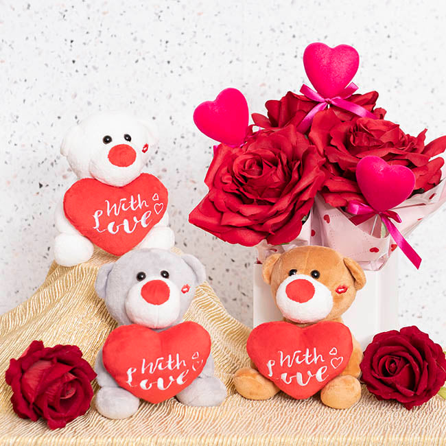 Mini Teddy Bear w With Love Heart Plush Toy Grey (14cmST)