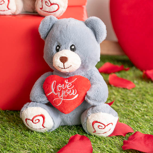 Mini Teddy Bear Alfie w Love You Heart Aegean Blue (14cmST)