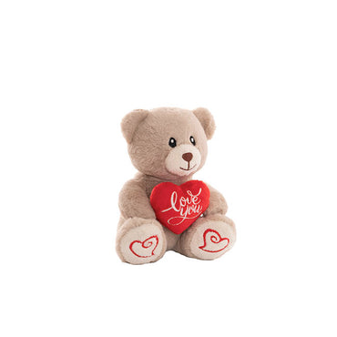 Mini Teddy Bear Alfie w Love You Heart Warm Grey (14cmST)