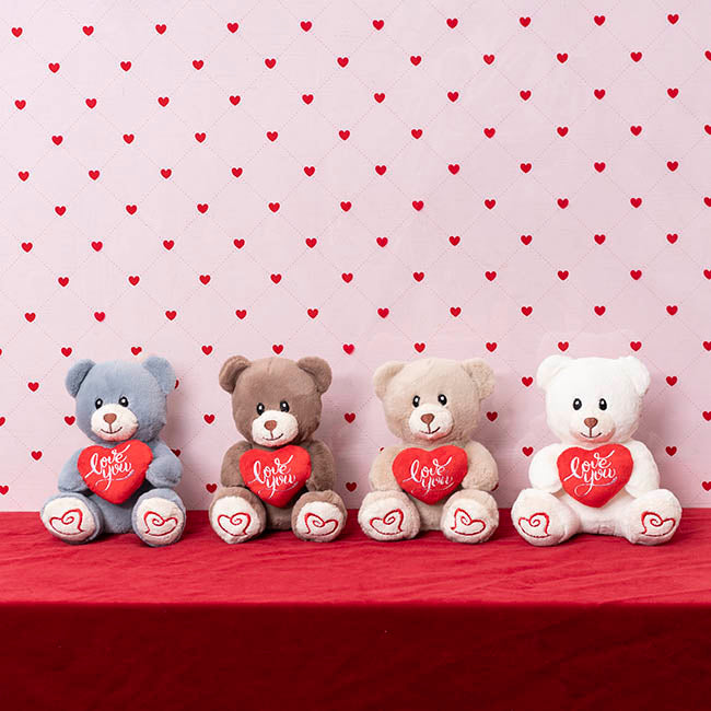 Mini Teddy Bear Alfie w Love You Heart Warm Grey (14cmST)