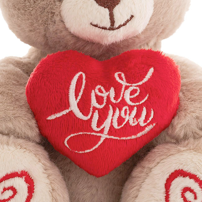 Mini Teddy Bear Alfie w Love You Heart Warm Grey (14cmST)