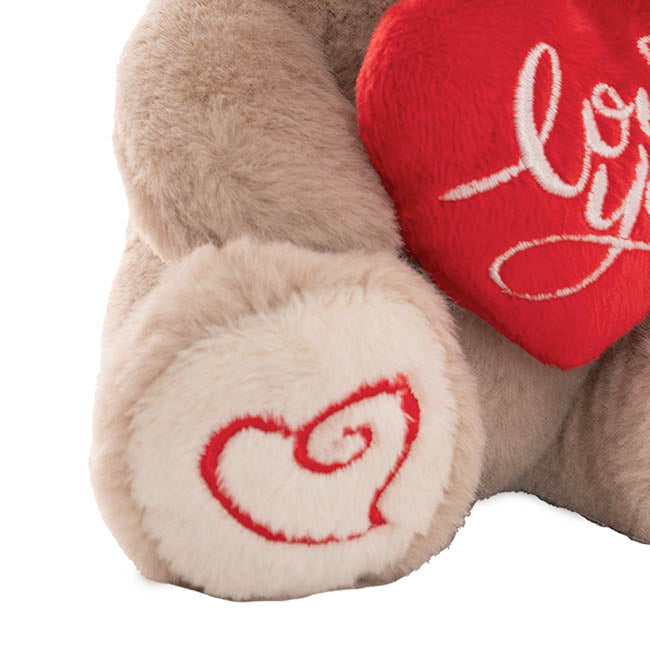 Mini Teddy Bear Alfie w Love You Heart Warm Grey (14cmST)