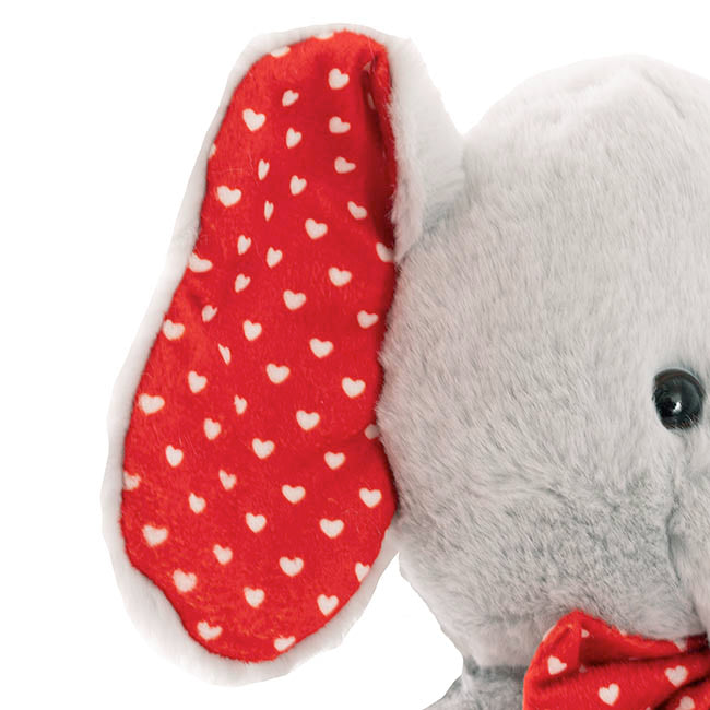 Elephant Terry w Heart Ears & Bow Plush Toy Grey (26cmST)