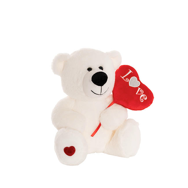 Teddy Bear Bruno w Love Heart Balloon Plush White (27cmST)