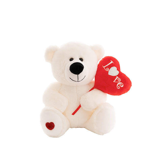 Teddy Bear Bruno w Love Heart Balloon Plush White (27cmST)