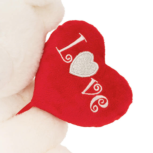 Teddy Bear Bruno w Love Heart Balloon Plush White (27cmST)