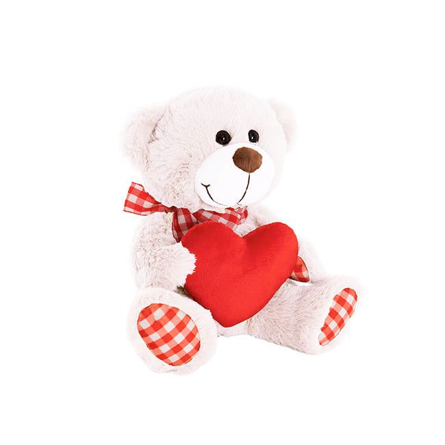 Teddy Bear Derrick w Heart Plush Toy White (21cmST)