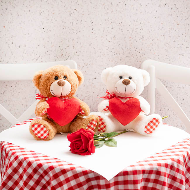 Teddy Bear Derrick w Heart Plush Toy White (21cmST)